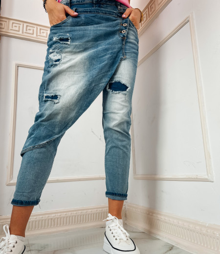 Spodnie jeansowe z przetarciami i fantazyjna przednią klapką JENNIFER 3