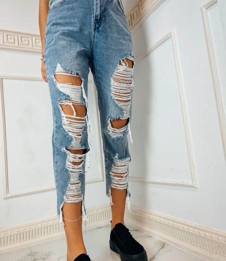 Spodnie jeansowe z przetarciami na całej długości nogawek przednich