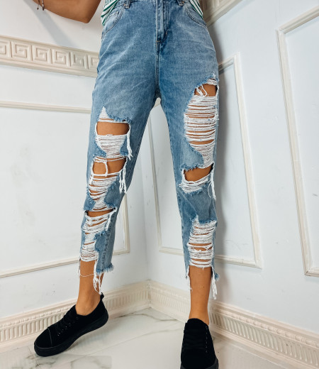 Spodnie jeansowe z przetarciami na całej długości nogawek przednich 2