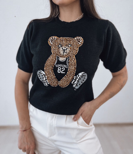 Sweter z krótkim rękawem teddy black