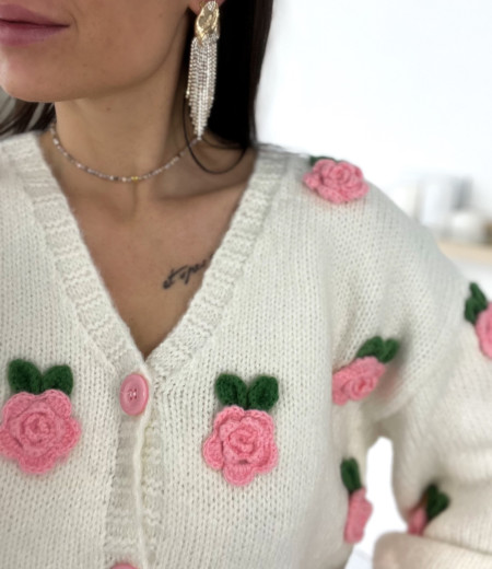 Zapinany sweterek Rose ecru 1