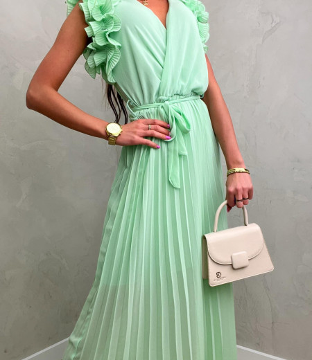 Zielona plisowana sukienka z falbankami 1