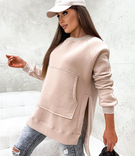 Oversizowa bluza z wycięciem po bokach Grace beige 2